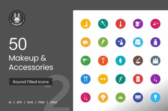 50 Makeup Accessories Flat Round Icons: A Versatile Toolkit for Designers and Brands