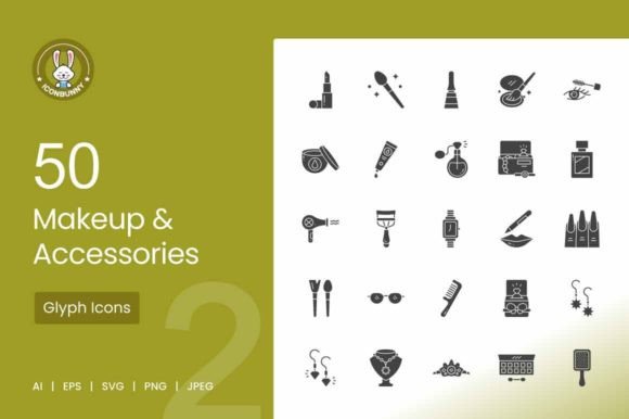 50 Makeup Accessories Glyph Icons: The Versatile Design Resource You Need